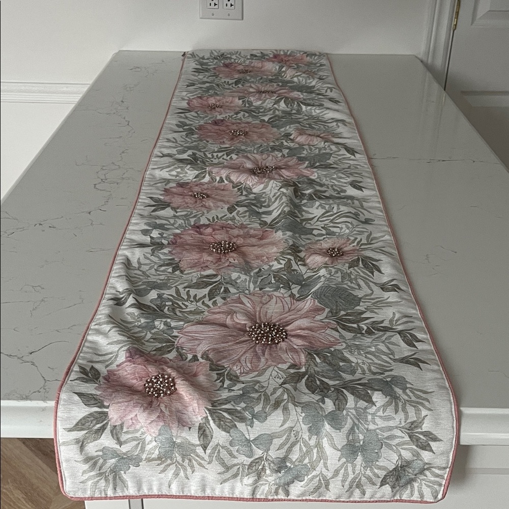 Floral Table Runner with Pink , pale blue snd green Design